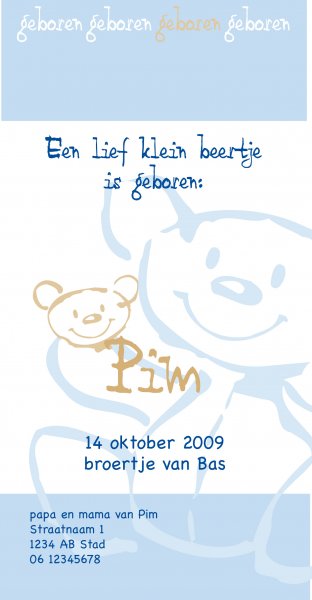 geboortekaartje beertje-jongen