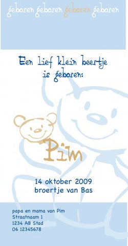 geboortekaartje beertje-jongen