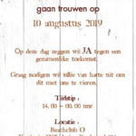 trouwkaart flessenpost hout