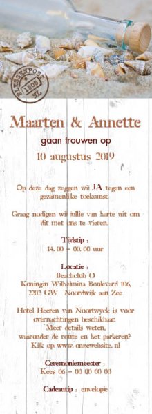 trouwkaart flessenpost hout