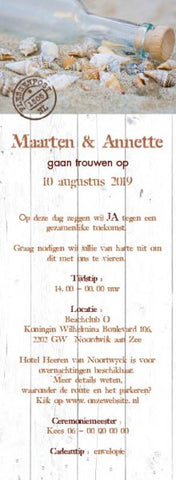 trouwkaart flessenpost hout