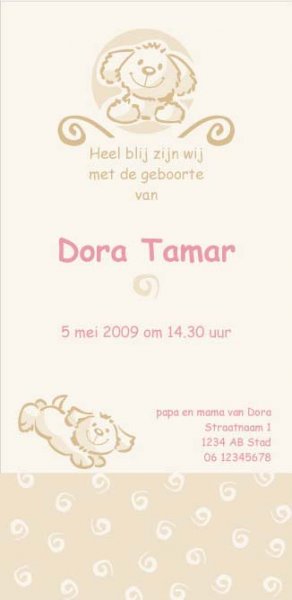 geboortekaartje hondje bruin-meisje