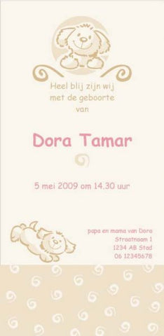 geboortekaartje hondje bruin-meisje