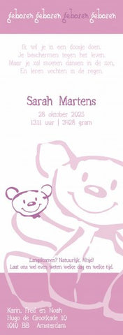 geboortekaartje beertje-meisje