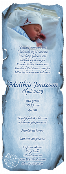 geboortekaartje schatkaart +foto