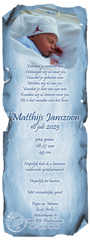 geboortekaartje schatkaart +foto